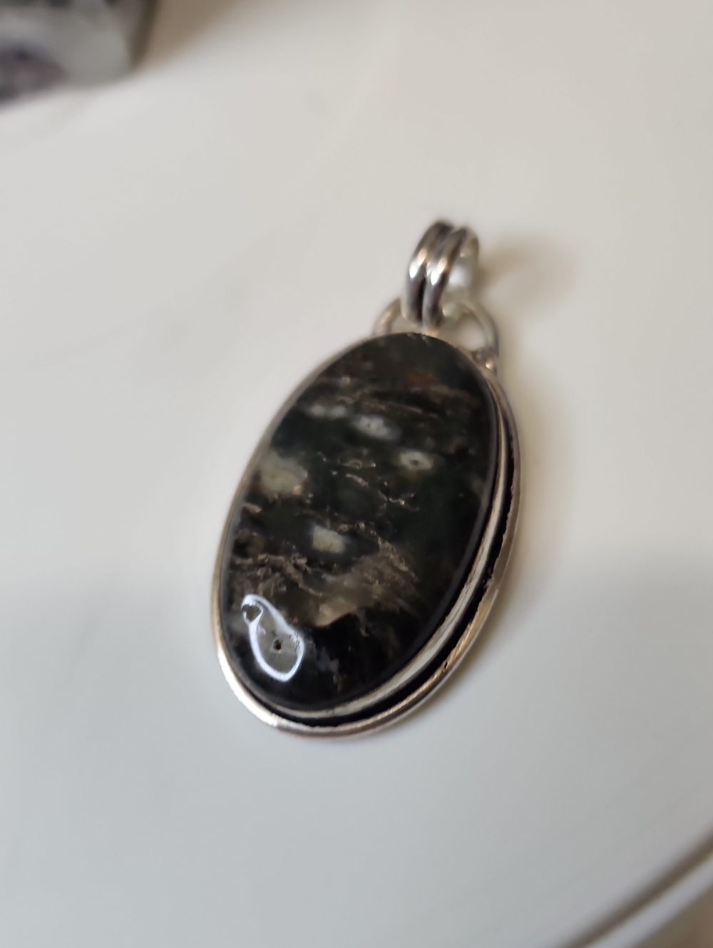 Dark Green Jasper Oval Pendant